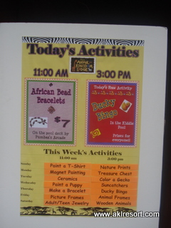 Pool Area Activities Menu Example
